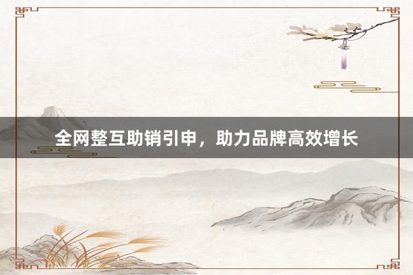 全网整互助销引申，助力品牌高效增长